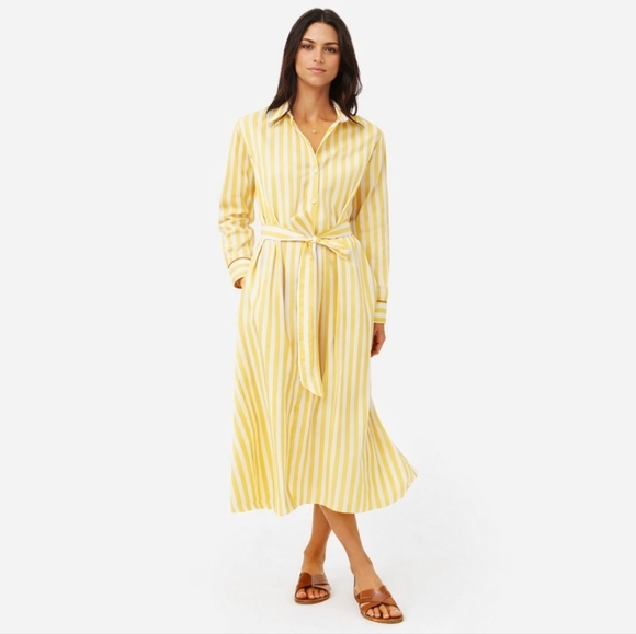 Alex Marie Yellow Stripe Belted Shirt Midi Dress Size M